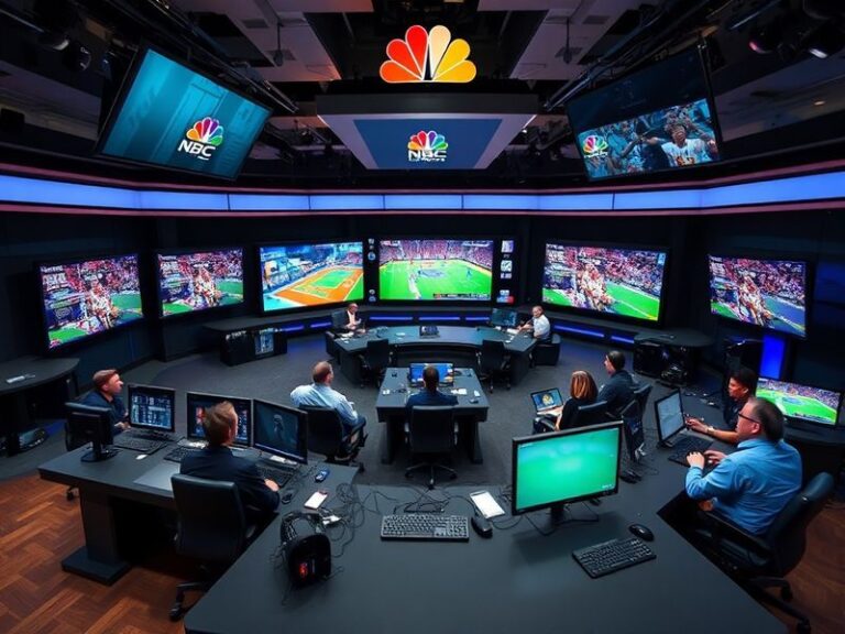 A split-screen image showing a live Premier League broadcast on NBCSN alongside a montage of iconic NBC Sports moments, inclu