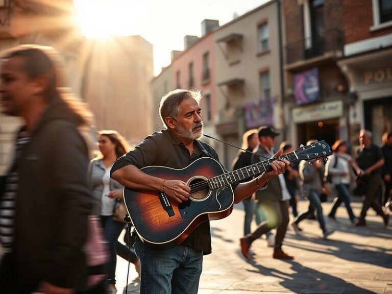 A dynamic outdoor scene featuring Moises Ballesteros speaking into a microphone during a live broadcast setup, with a bilingu