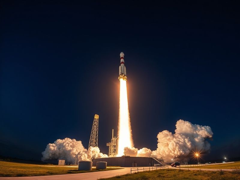 A high-resolution image of the ULA Atlas V rocket lifting off from Cape Canaveral, Florida, with a fiery plume of exhaust and