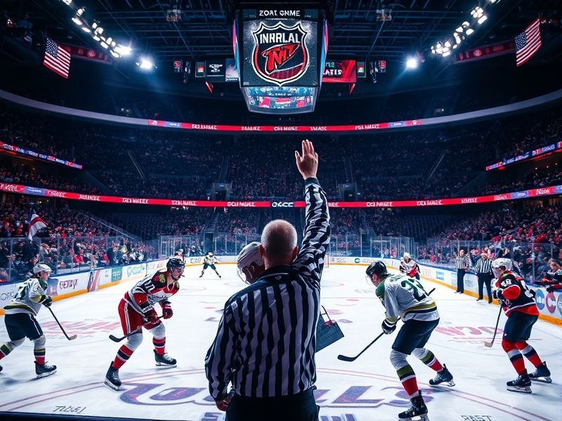 An intense NHL overtime scene at Madison Square Garden: players in motion on a dimly lit rink, fans on their feet, and the sc