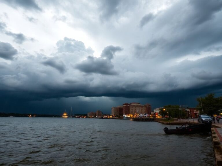 A vibrant four-season collage of Owensboro, Kentucky, showing spring blossoms, summer riverfront activity, autumn foliage, an