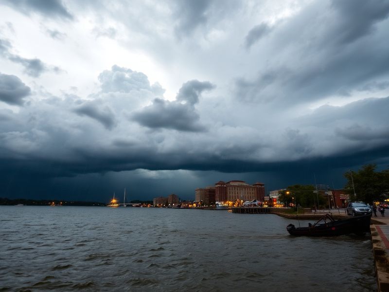 A vibrant four-season collage of Owensboro, Kentucky, showing spring blossoms, summer riverfront activity, autumn foliage, an
