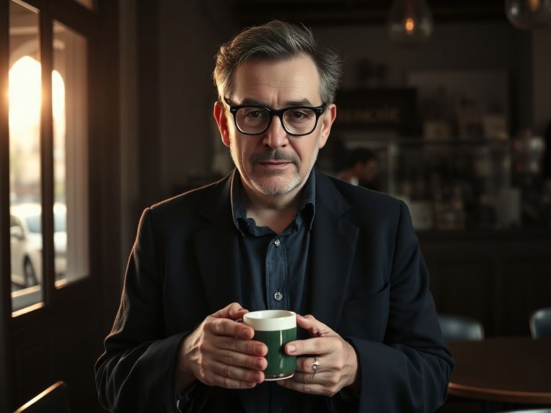 A mid-career portrait of Marc Izard in a production studio, surrounded by screens displaying live baseball games, analytics d