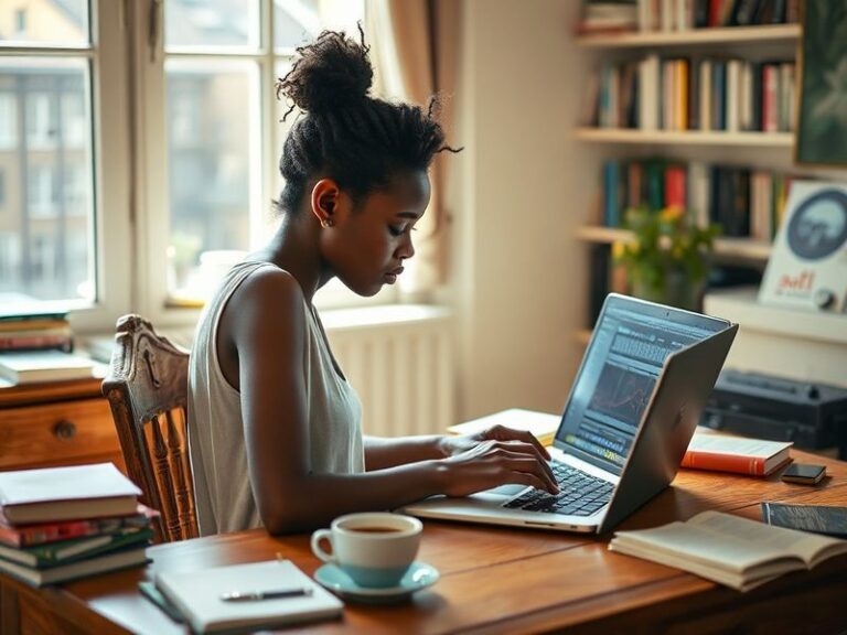 A cinematic portrait of Izuka Hoyle in a dimly lit studio, surrounded by film equipment and screens displaying their visual w