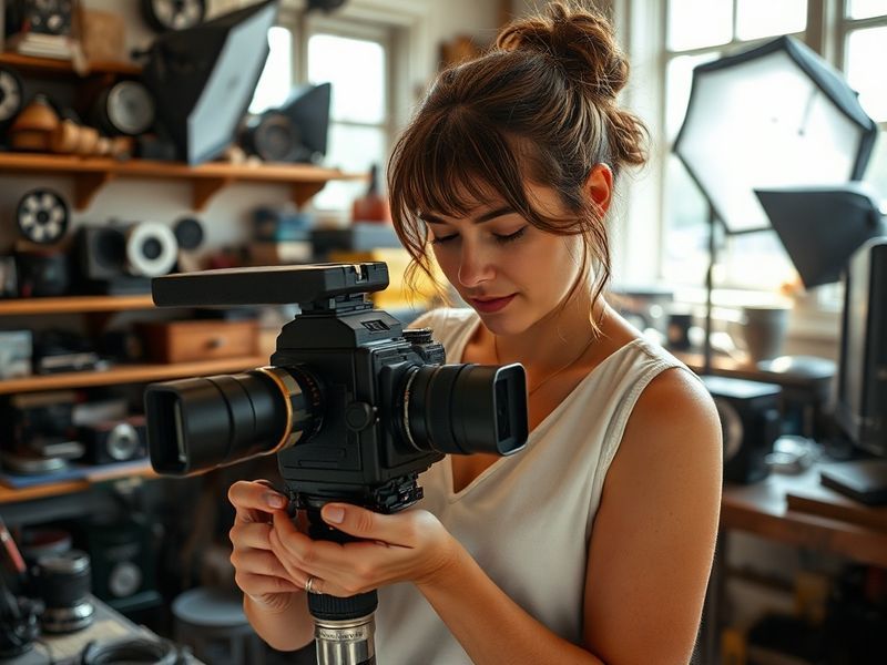A dynamic studio portrait of Tilly Corteen-Coleman standing in front of a large abstract painting, with paint-splattered clot