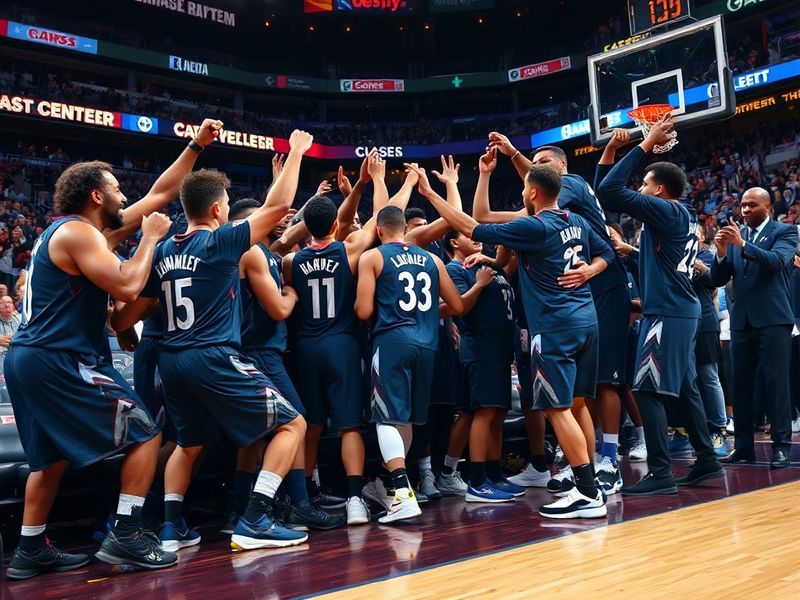 A dynamic shot of Anthony Edwards mid-dunk in a sold-out Target Center, with the Timberwolves bench reacting in the backgroun