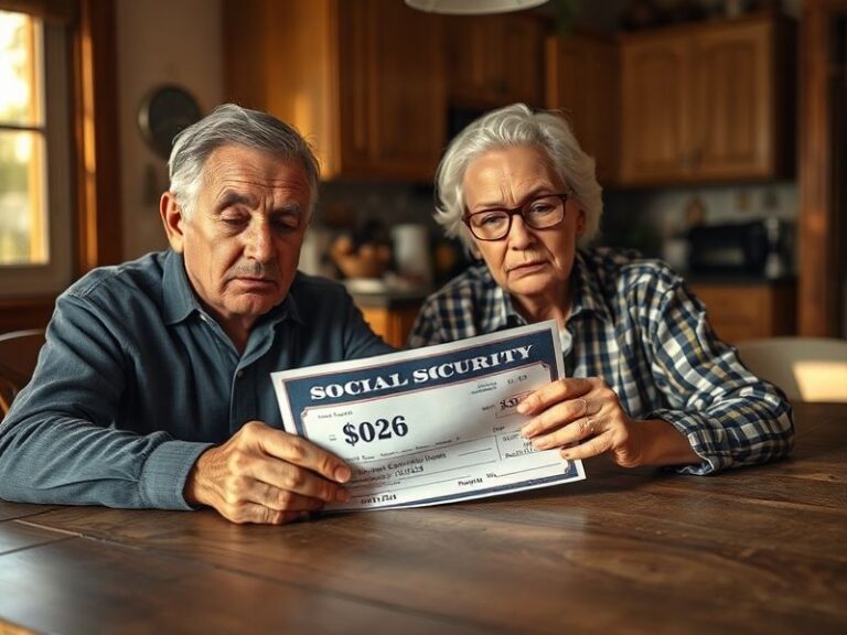 A close-up of a Social Security check with a calculator and glasses on a wooden desk, evoking a sense of financial planning a