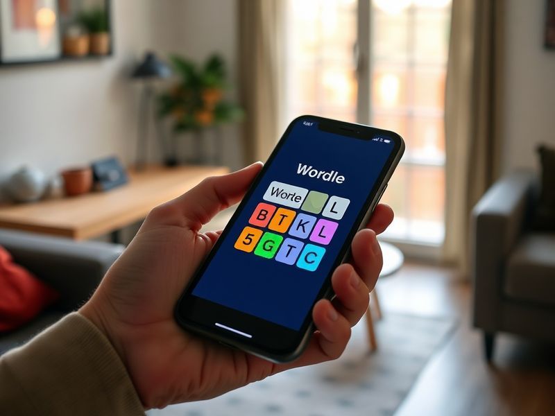 A clean, minimalist Wordle game interface on a smartphone screen, glowing softly in a dimly lit room. The word 'CRANE' is bei