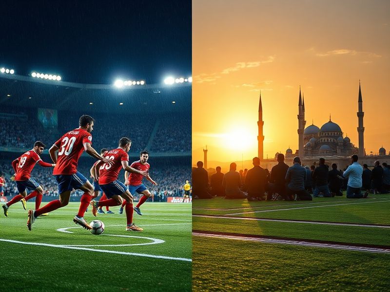 A split-screen image showing a PES (eFootball) gameplay moment on one side and a live ISL match in an Indian stadium on the o