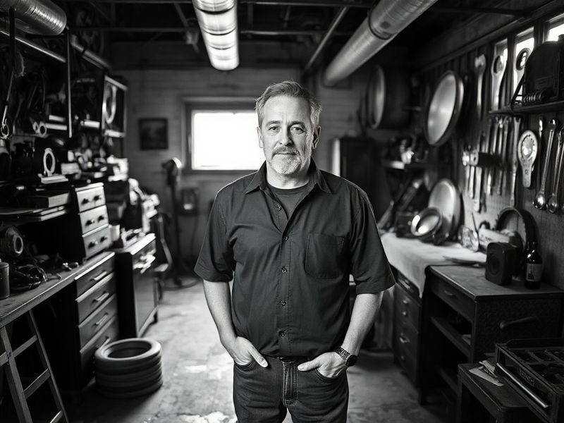 A portrait of Joe Fagnano in a modern studio setting, surrounded by digital screens displaying interactive content. He is eng