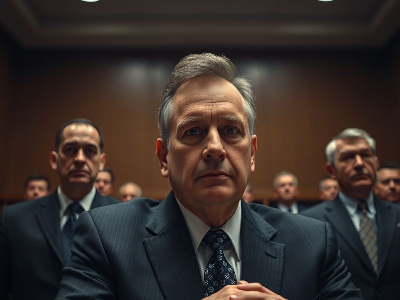 A split-image illustration: on one side, a gavel striking a courtroom table with blurred documents labeled 'Indictment'; on t