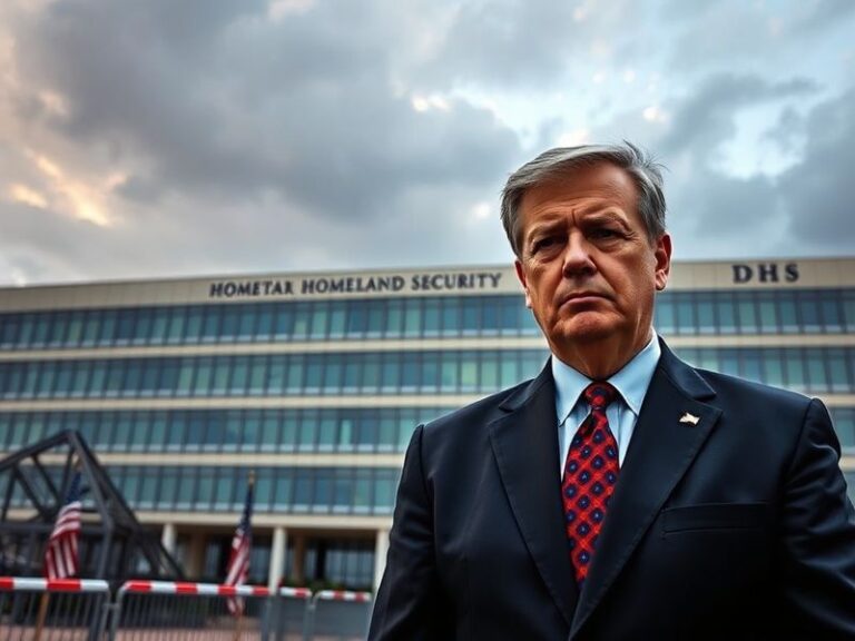 Aerial view of a U.S. Customs and Border Protection agent at a busy international airport terminal, with digital security int