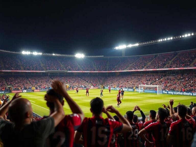 A vibrant stadium atmosphere featuring Lanús in their red-and-white striped jerseys and LDU Quito in their blue-and-red unifo