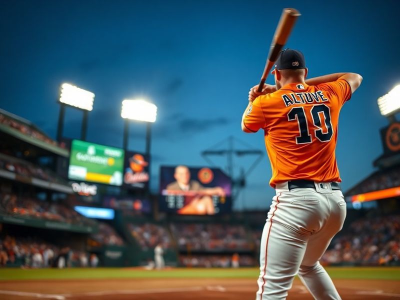 A split-screen image showing José Altuve at bat for the Astros on one side and Gunnar Henderson making a diving catch for the