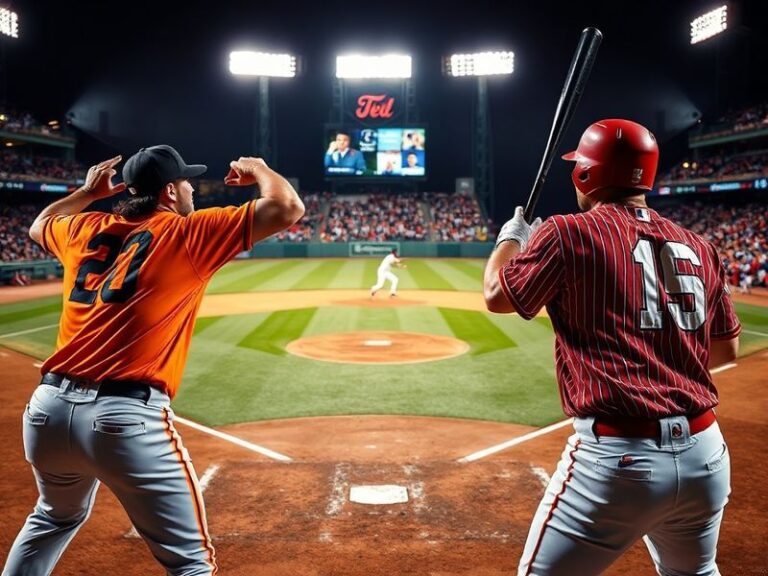 A close-up shot of a baseball pitcher mid-windup, with the San Francisco Giants and Philadelphia Phillies logos visible in th