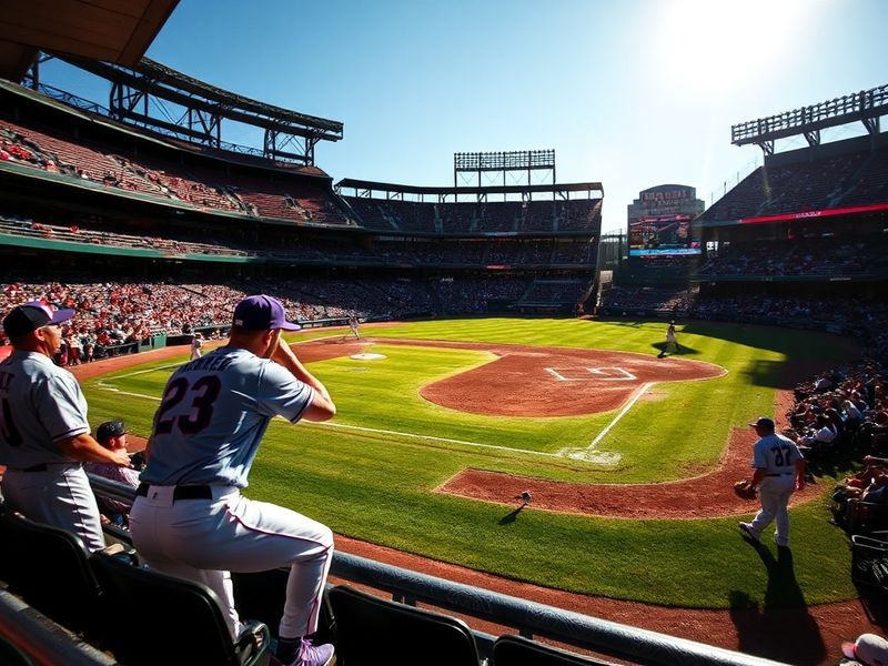 A split-image visual featuring Coors Field in Denver (with mountains in the background) on one side and Great American Ball P