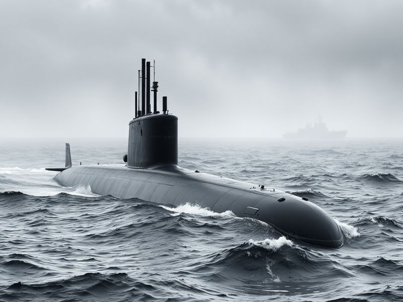 A black-and-white photograph of HMS Trump surfacing during a Cold War-era patrol, showing its conning tower and deck gun agai