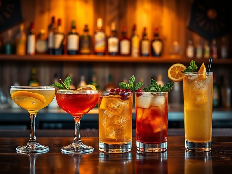 A vibrant collage of global drinks: a steaming cup of Japanese matcha, a glass of Argentinean mate, a pint of craft beer, and