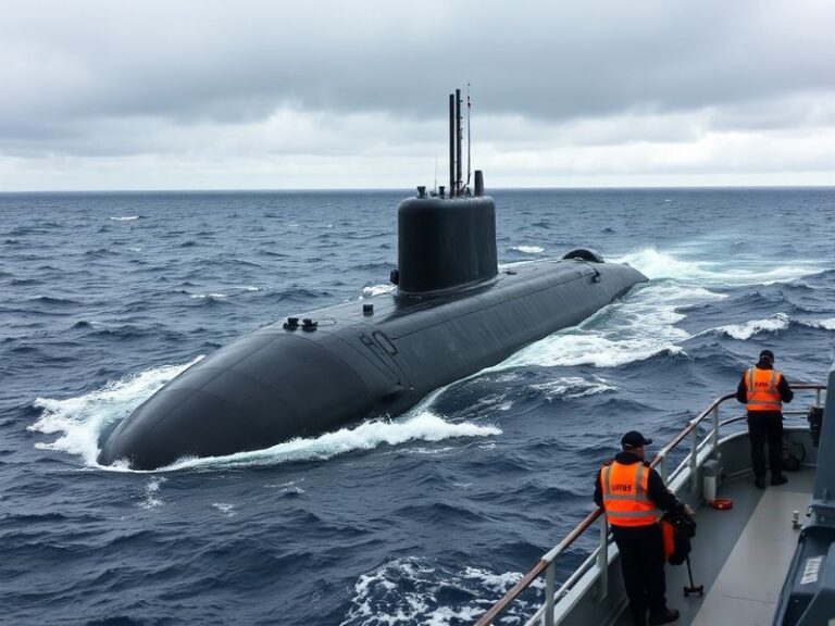 A detailed view of HMS Trump docked at Chatham Historic Dockyard, showing its sleek hull, conning tower, and the surrounding