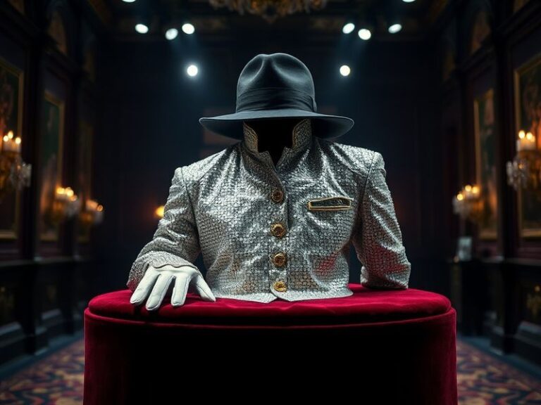 A split-image composition showing Michael Jackson performing on stage during his peak in the 1980s on the left, juxtaposed wi