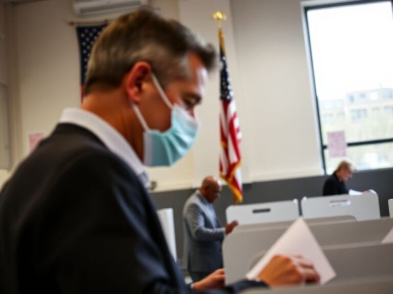 A split-image illustration showing Gavin Newsom on one side and his Republican challenger on the other, with a background of