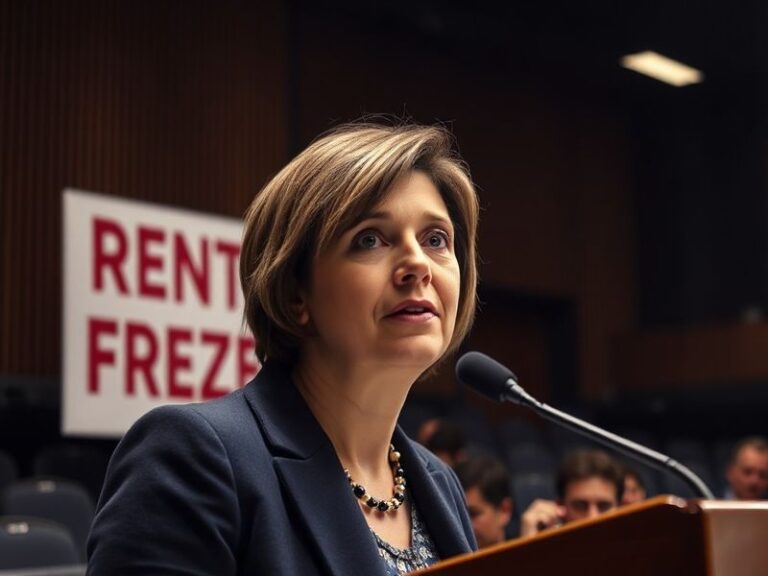 A split-image illustration showing a London skyline with rental price graphs on one side and a protest sign demanding afforda