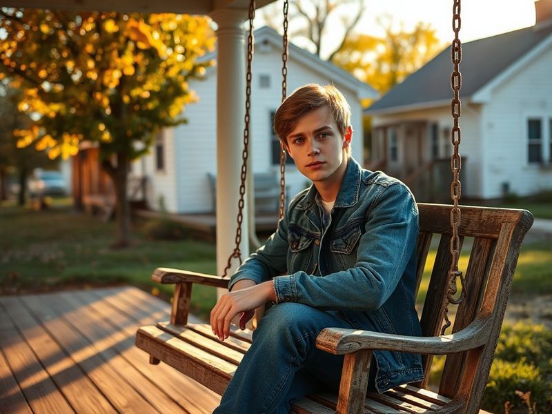 A composed black-and-white photograph of Erik Per Sullivan in his early teens, dressed in a collared shirt, sitting in a quie