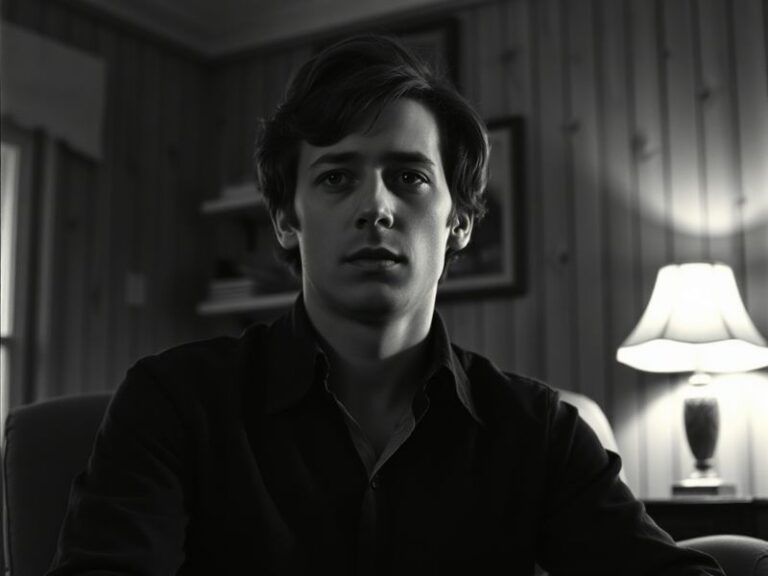 A candid photo of Erik Per Sullivan in his early teens, wearing a simple sweater and smiling softly, set against a neutral ba