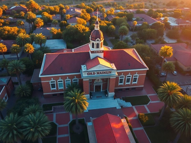 Aerial view of the University of Arizona campus showing the iconic Old Main building surrounded by modern research facilities
