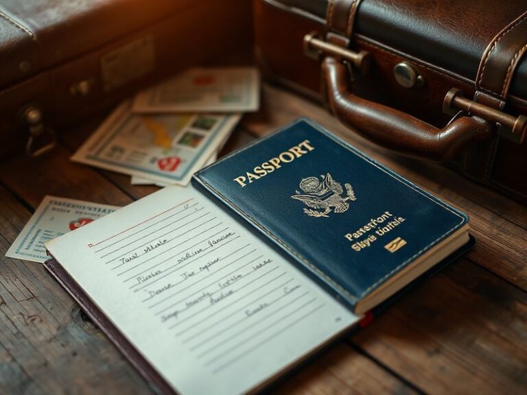 A close-up of various passports from different countries laid flat on a table, with a world map blurred in the background. Th