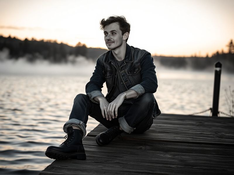 A candid photo of Bobby Norris recording a TikTok video in his home studio, surrounded by props and a ring light. He's mid-la