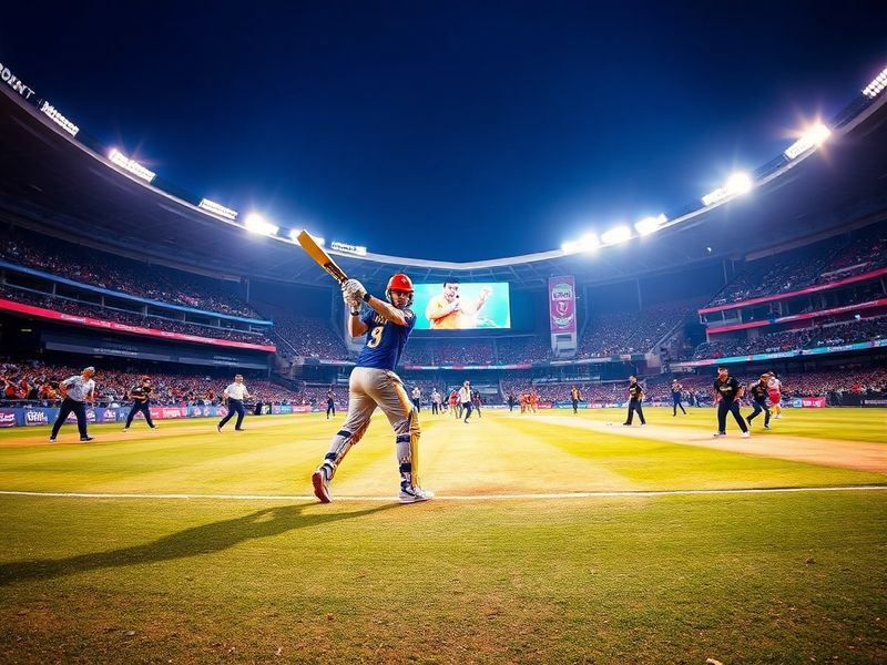 A split-screen image of MI and SRH players in action during the playoff match. On one side, MI’s Tim David celebrates a bound