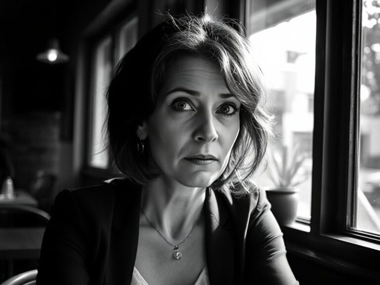 A candid portrait of Annabel Gurwitch speaking at a public event, microphone in hand, with an engaged audience in the backgro