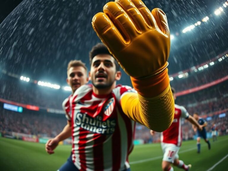 A tense moment from Atlético Madrid vs Arsenal, featuring Atlético players celebrating a goal and Arsenal players in defensiv