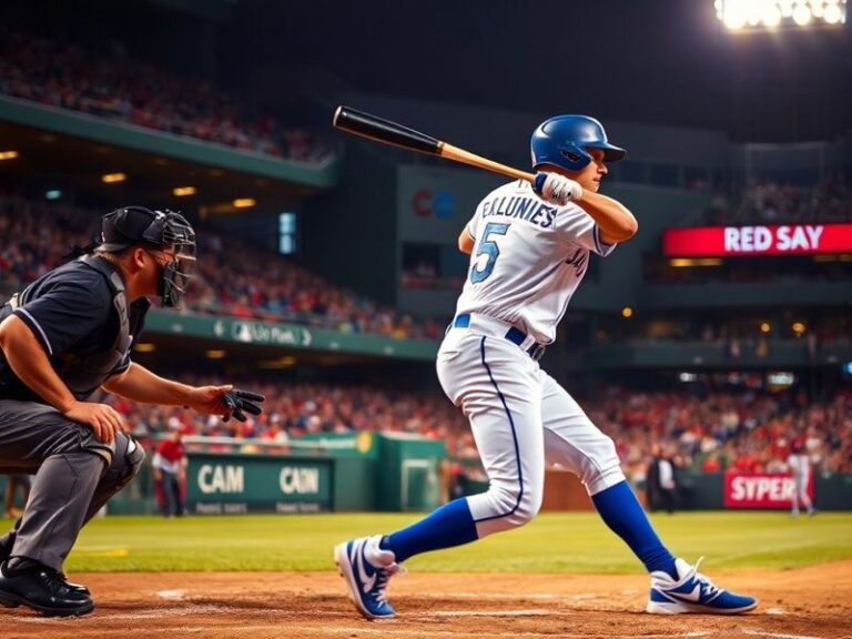 A dynamic shot of a Red Sox vs. Blue Jays game at Fenway Park, showcasing intense action at home plate with players in mid-mo