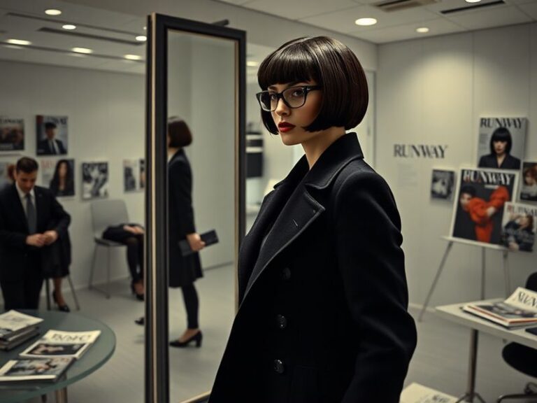 A stylish promotional image of Meryl Streep and Anne Hathaway in The Devil Wears Prada 2, dressed in high-fashion outfits wit
