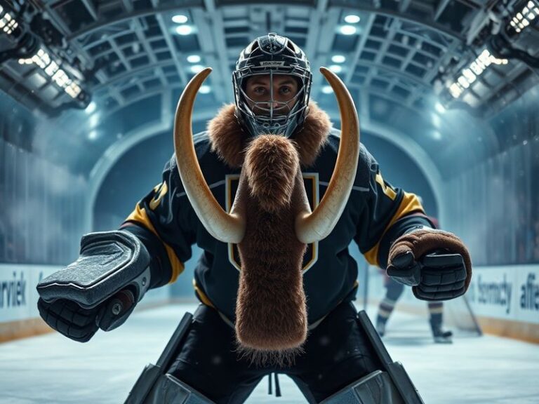 A split-screen image showing the Mammoth (in blue and white) executing a structured defensive play on the left, and the Golde