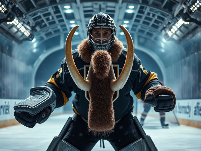 A split-screen image showing the Mammoth (in blue and white) executing a structured defensive play on the left, and the Golde