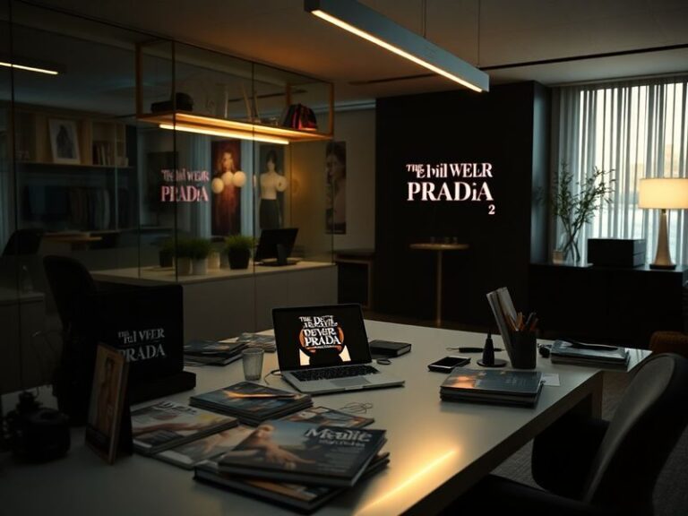 A stylish movie poster for The Devil Wears Prada 2 featuring Anne Hathaway and Meryl Streep in a chic, high-fashion setting w