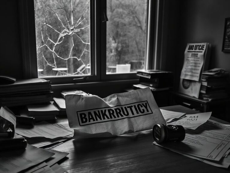 A split-image illustration showing a courthouse gavel on one side and a person looking at a debt notice on the other, with a