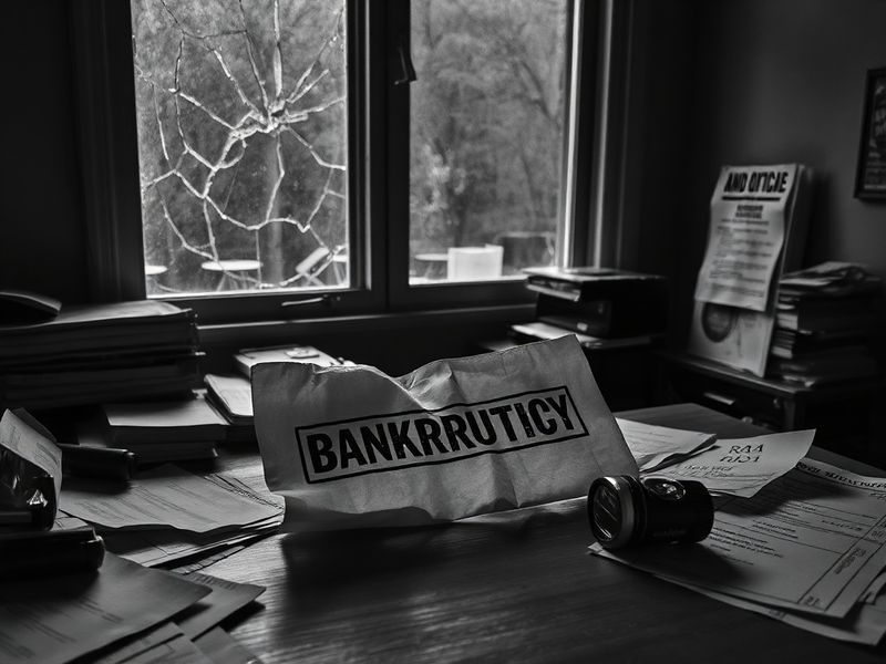 A split-image illustration showing a courthouse gavel on one side and a person looking at a debt notice on the other, with a
