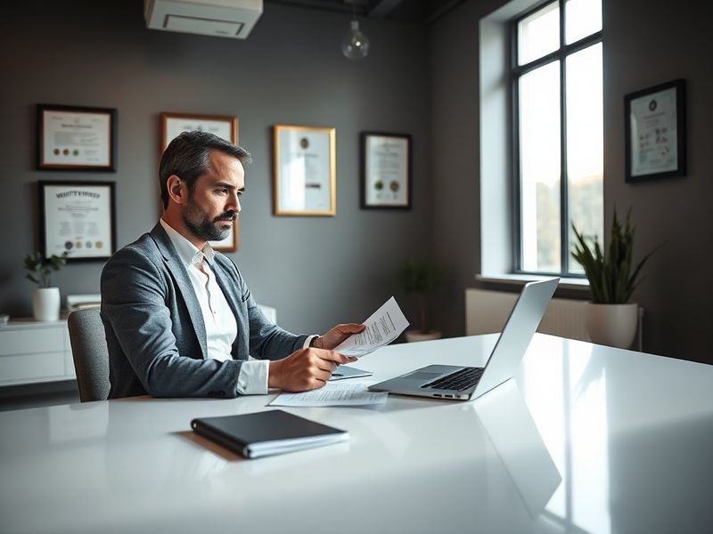 A professional real estate agent or loan officer shaking hands with a homebuyer in a modern office, with a model house and mo
