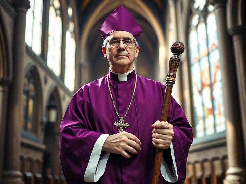 A distinguished elderly man in clerical robes speaking at a podium, with a thoughtful expression and a bookshelf in the backg