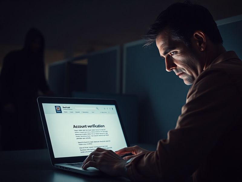 A split-screen illustration showing a legitimate email interface on one side and a deceptive phishing email mimicking the sam