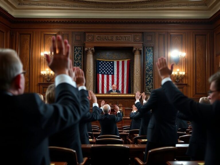 A split-image illustration showing the U.S. Capitol building on one side and a divided American flag on the other, with a gav