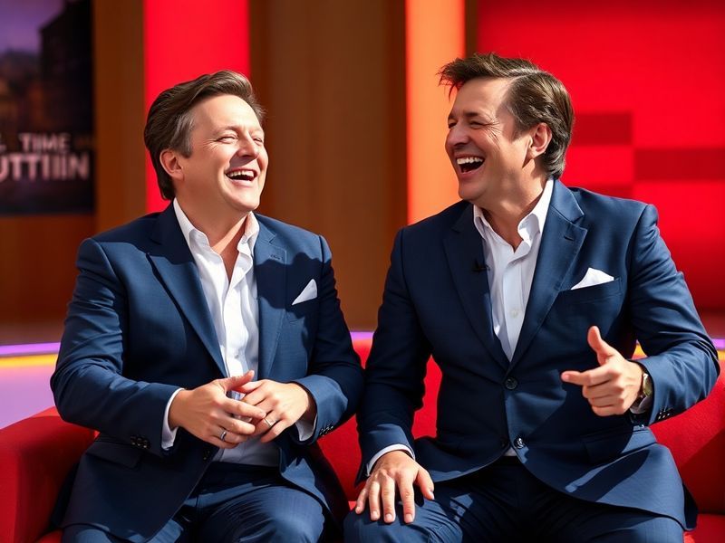 A vibrant split-screen image of Ant & Dec in their early years (hosting SMTV Live) and today (hosting Britain’s Got Talent),