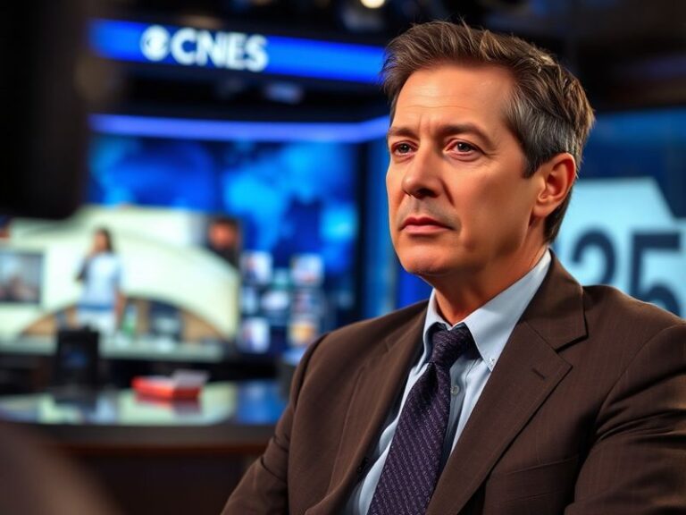 A split-screen image of Tony Dokoupil anchoring CBS News in a modern studio, with a digital overlay showing viewership metric