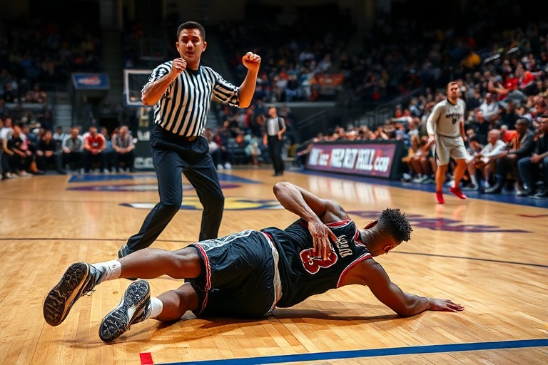 A dynamic action shot of Yao Ming in a Houston Rockets jersey mid-game, surrounded by adoring fans in a packed arena, with a