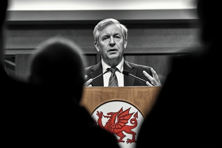 A warm, well-lit portrait of Trevor Whelan in a cozy studio, surrounded by books and a microphone, with a soft bokeh backgrou