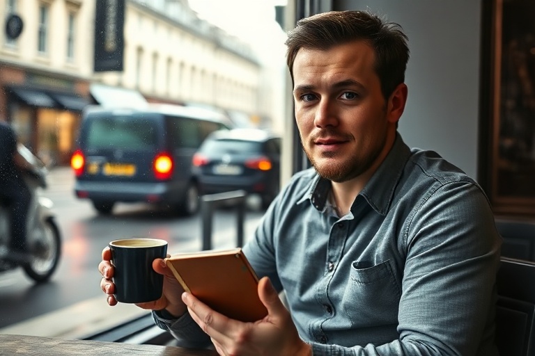 A split-screen image showing Adam Murray in a modern game development studio, with one side depicting him coding on a dual-mo